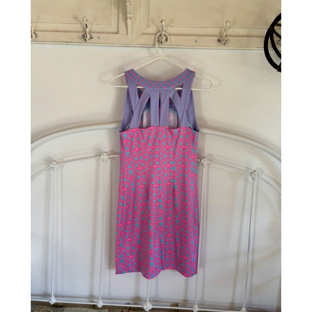 XS Gretchen Scott summer stretch travel dress pink resort pink blue wrinkle free